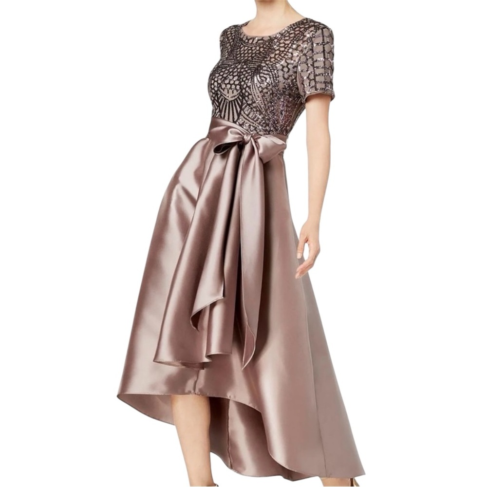 R&M Richards Satin Bow Cocktail Dress High Low NWT Size 12 Mother Of The Bride - Picture 2 of 9